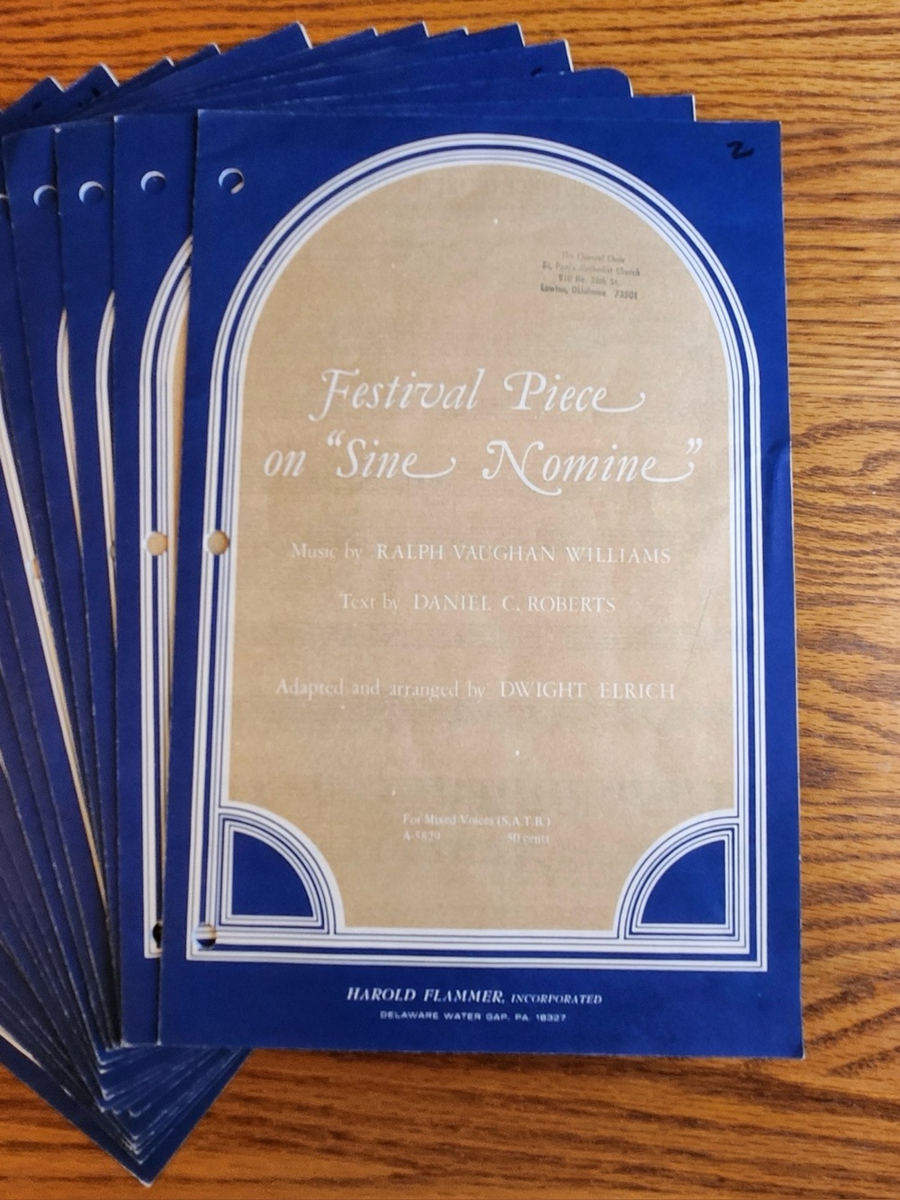Festival Piece on "Sine Nomine" Sheet Music Vaughan Williams Dwight Elrich x20